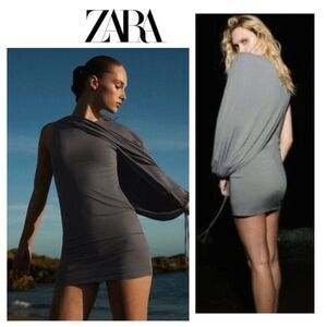 Zara Charcoal Color Cape Dress (light oil spots at front)